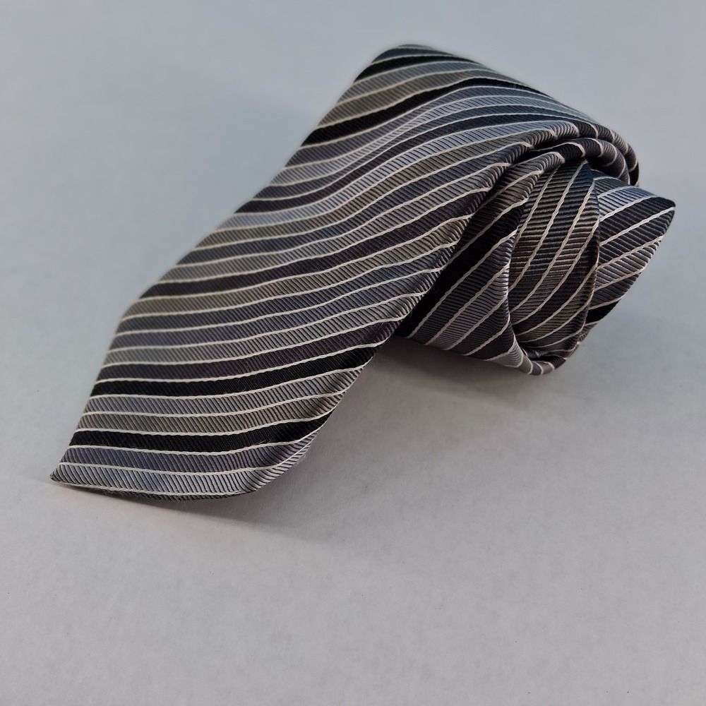 Charles Tyrwhitt Tie Mens OS Grey Striped Silk Classic Made in England Business - Picture 7 of 10